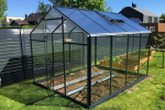 Šiltnamis SANUS su grūdinto stiklo danga sienoms ir polikarbonato danga stogui 2,20 m 3,60 m