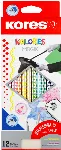 Spalvoti pieštukai KORES KOLORES MAGIK, tribriauniai, 3mm, ištrinami, 12 spalvų + trintukas