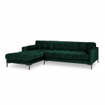 Tamsiai žalia aksominė kampinė sofa Cosmopolitan Design Bali, kairysis kampas