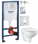 Unitazo komplektas GROHE: potinkinis rėmas, unitazas BauCeramic Rimless, l. nusileidž. dang., myg.