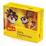 Valgomieji vanilės ir šokolado skonio ledai BILLA vafliniame ragelyje, 6x120 ml
