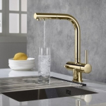 Virtuvinis maišytuvas su ištraukiama žarna ir jungtimi filtrui Blue Water APALA, 5901730616262 aukso